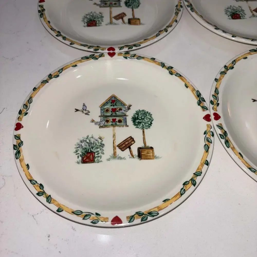 Set of 6 Thomson Pottery Birdhouse Pattern Salad Plates